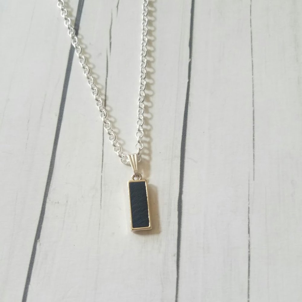 Black faux Leather Rectangle Pendant  Necklace